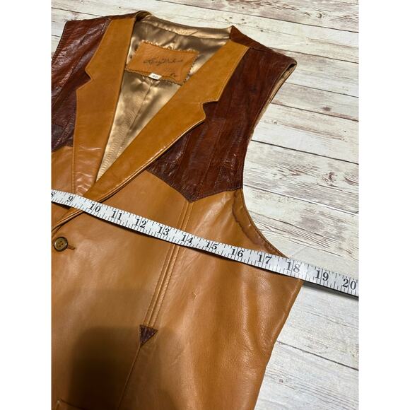 Larry Mahan Vintage Leather Vest Snakeskin Western Men's Size 42 Brown 1970 Soft - Picture 10 of 10
